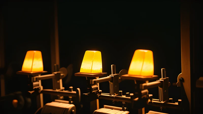Printed plastic brackets holding small mini PCs in a neat glowing rack row
