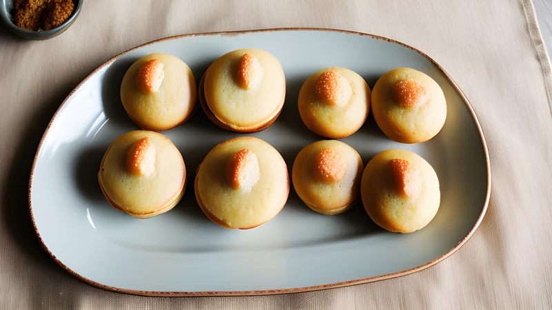Golden spherical Danish pancakes dusted with icing sugar in a bowl, with a dish of red jam beside them