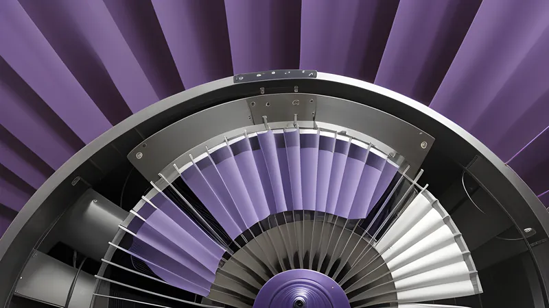 An invented tower air purifier body cut away to show pleated filter layers and a glowing fan turbine