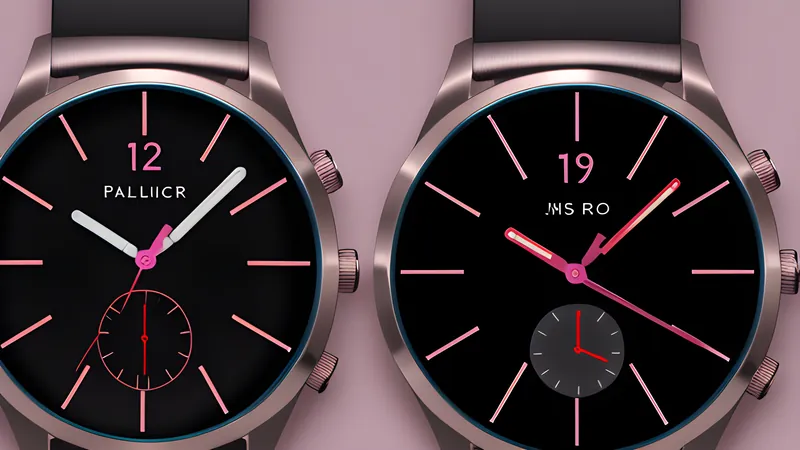 Two invented smartwatch bodies side by side, one slim and rounded, one rugged with a raised bezel