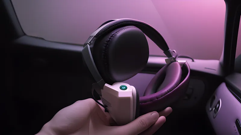 An invented over-ear headphone cup cutaway showing foam padding and a glowing ANC driver ring