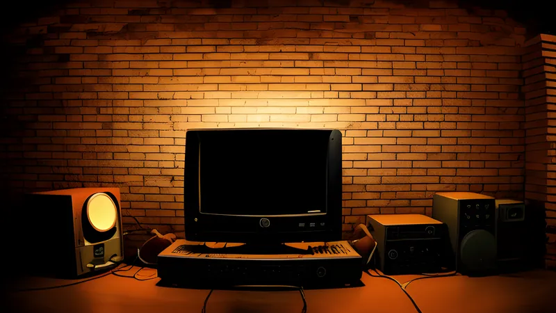 A paddle and glowing ball chipping at a wall of bricks in space under amber CRT glow