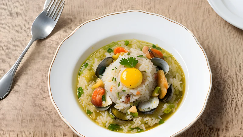 Cataplana pot of soupy orange rice with prawns, clams and coriander