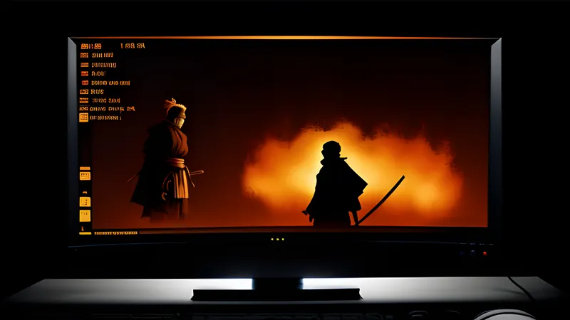 Two silhouettes, a shinobi and a samurai, split by a glowing design fault line