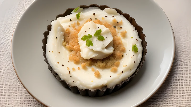 Pale whipped salt cod cream mounded on grilled polenta squares with black pepper and parsley
