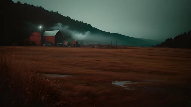 A clifftop road above a grey sea under a low sky, repertory cinema poster in teal and amber with projector light through smoke