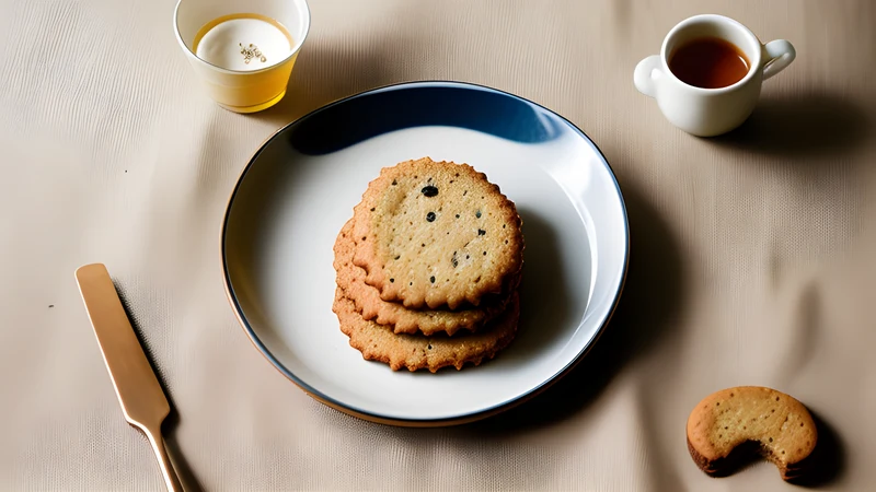 Rectangular glazed honey biscuits studded with almonds and candied peel, arranged on parchment with a knife alongside