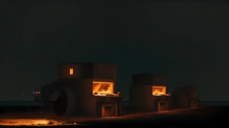 A fixed coastal gun emplacement facing an approaching fleet, rendered in amber CRT glow