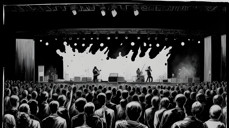 A small suburban club stage with a tight crowd on Amager