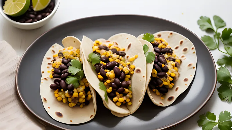 Black Bean Tacos with Charred Corn Salsa and Lime Crema