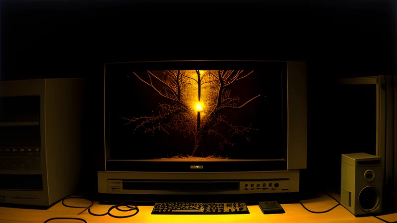 A thorn-wrapped cathedral silhouette bleeding golden light through cracks, in warm CRT amber glow
