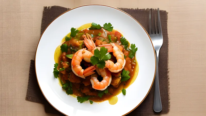 Orange bobó de camarão prawn stew in a black clay pot, garnished with coriander