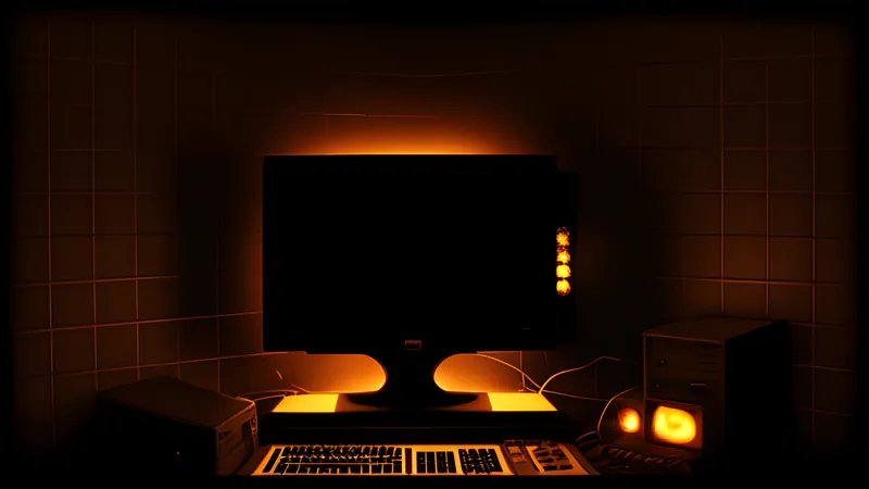 A small figure standing on a floating tiled grid of bombs suspended over a void, rendered in CRT phosphor glow