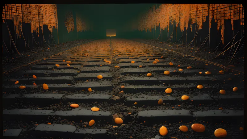 A tight amber grid of cells with one column collapsing downward, rendered in CRT phosphor bloom