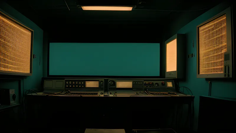 A jet car on a desert salt flat under storm light, repertory cinema poster in teal and amber with projector light through smoke