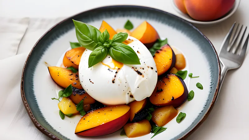 Burrata with Charred Peaches and Basil
