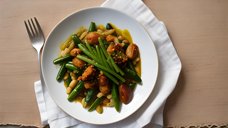 Blackened spring onions piled on newspaper beside a terracotta bowl of rust-red nut sauce
