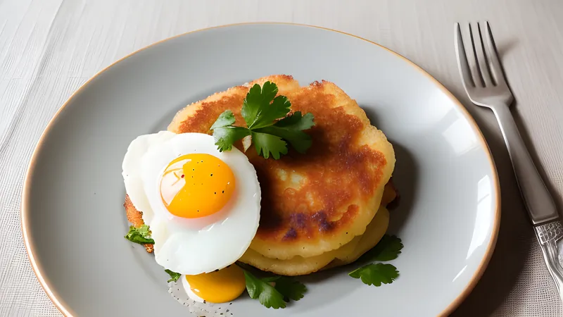 A plate of fried white radish cake cubes with egg, crisp edges and chopped spring onion