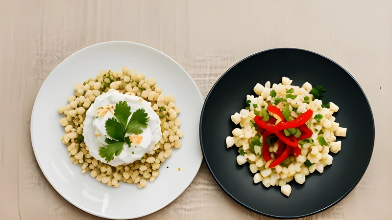Chakalaka relish of beans and peppers beside a mound of white maize pap