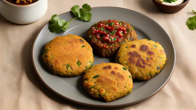 Two flattened chapli kebabs frying in a pan with crisp lacy edges