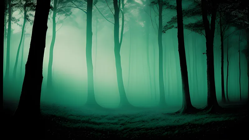 A single strange tree standing alone in a forest clearing, repertory cinema poster style
