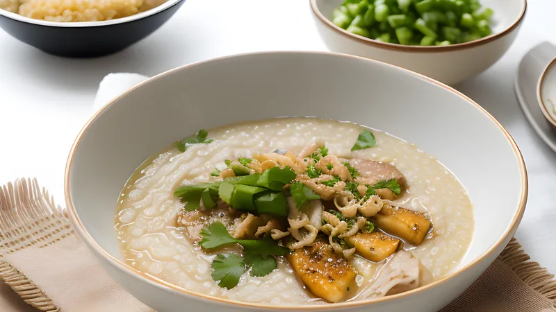 Chicken Congee with Crispy Shallots and Ginger Oil