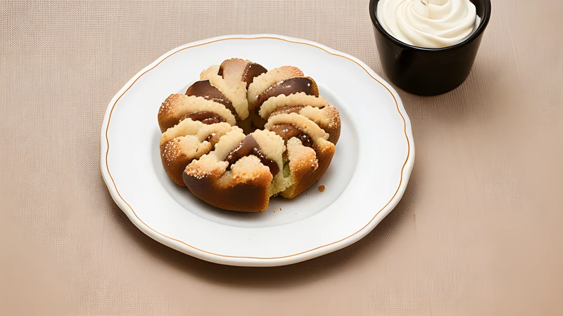A sliced loaf of golden sweet bread showing a dark spiral of walnut paste through the crumb, on a wooden board