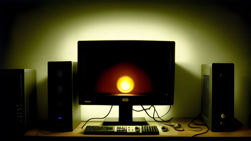 A burnt-amber countdown bleeding across a dark CRT, phosphor bloom and scanlines over the outline of toothed machinery