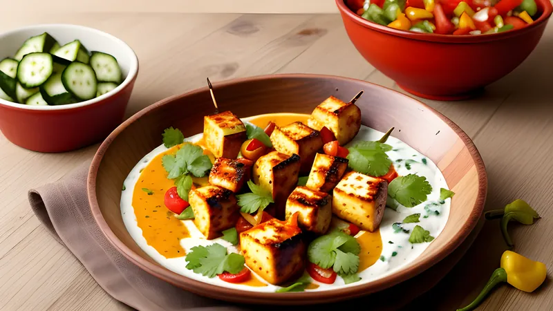 Crispy Paneer Tikka with Charred Peppers and Raita