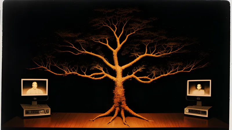 A tangled genealogy tree of glowing portraits branching across a dark medieval table