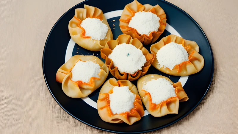 Plump pasta parcels with braided seams in a shallow bowl of tomato sauce, dusted with grated cheese