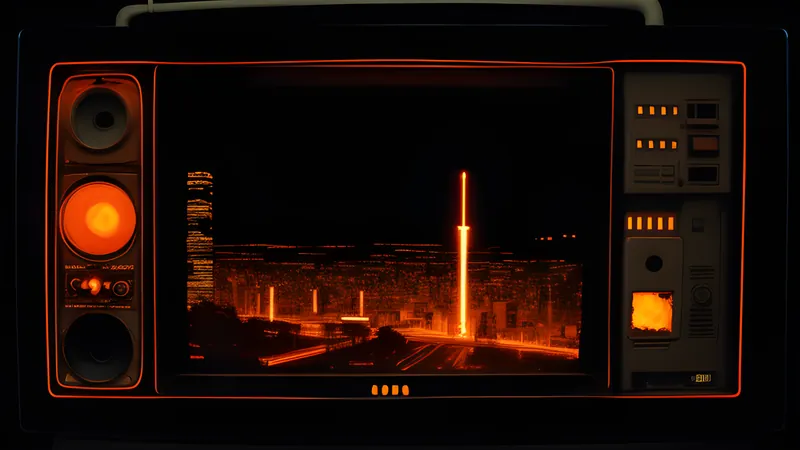 A neon-soaked city street rebuilt piece by piece under amber CRT glow