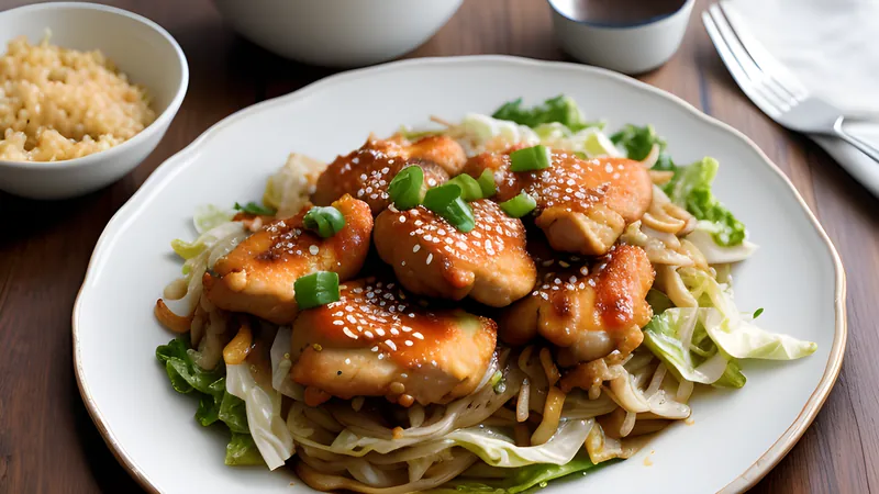 Dakgalbi cooking on a wide pan with chicken, cabbage and rice cake in red sauce