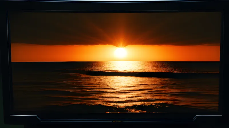 A sunlit ocean surface giving way to a dark layered trench below, rendered in warm CRT amber tones