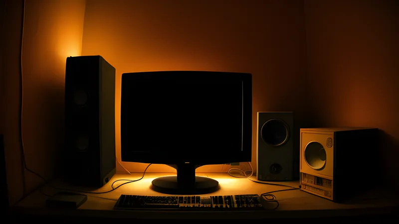 Three glowing panels of the same room drifting apart in amber phosphor bloom and scanlines