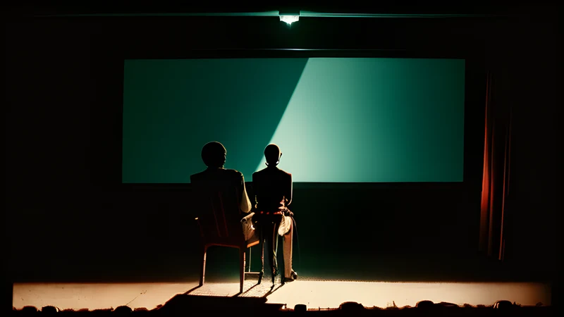 A ventriloquist's dummy sitting alone on a wooden chair in a dim empty room