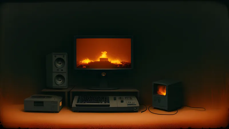 A lone porter with towering cargo crossing an empty landscape, in CRT amber glow