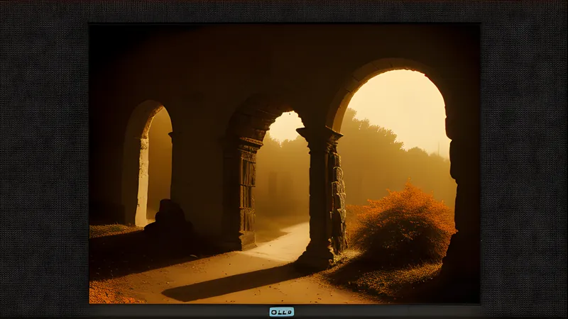 An unfinished stone archway lit in CRT orange, a better idea carved into its keystone