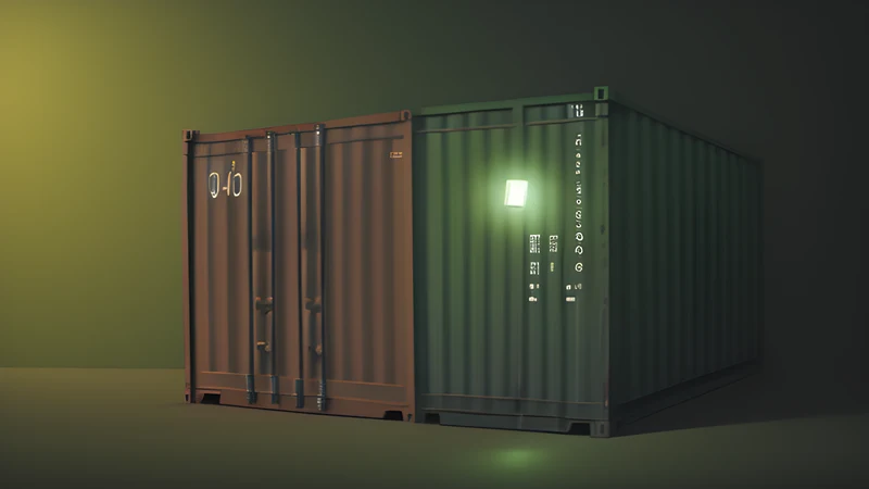 A container stripped down to a single glowing binary with all scaffolding removed