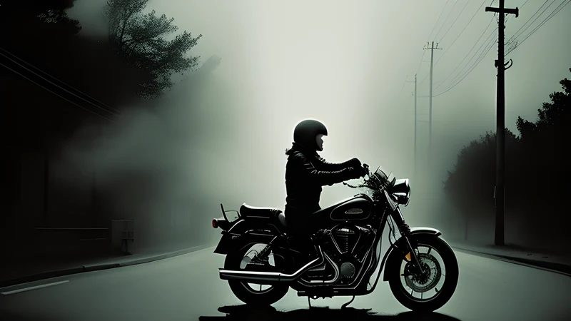 A lone motorcycle on an empty highway running through red monument country