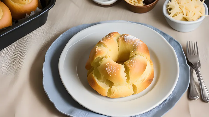 A coiled ensaymada roll topped with melted butter, sugar and grated cheese