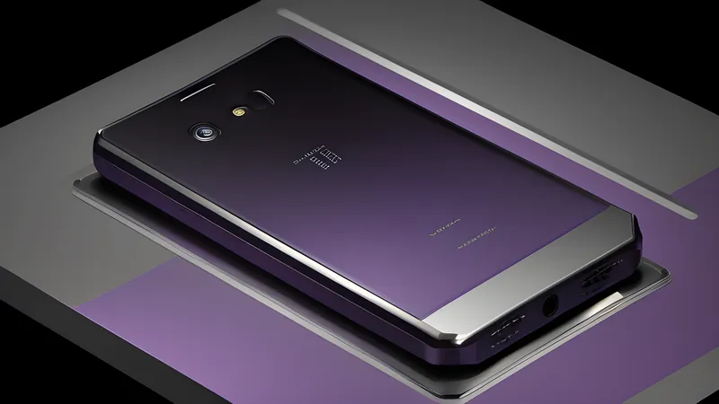An invented phone slab with a glowing embedded chip form where a sim tray would be