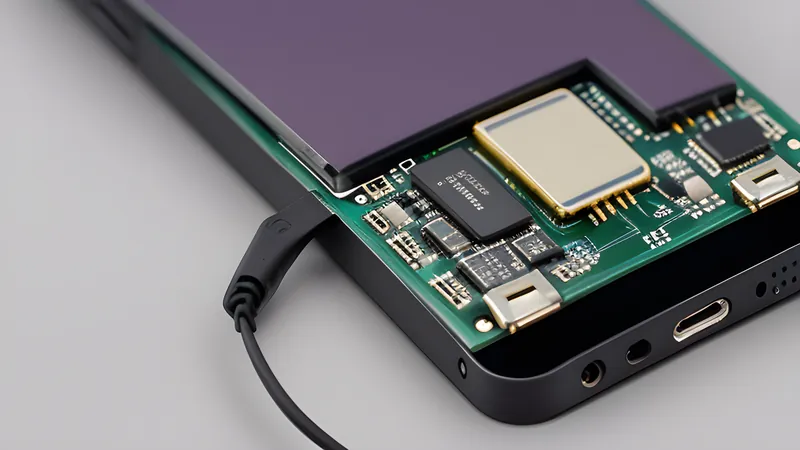 An invented modular phone form with its back panel lifted away, showing a snap-in battery and replaceable modules