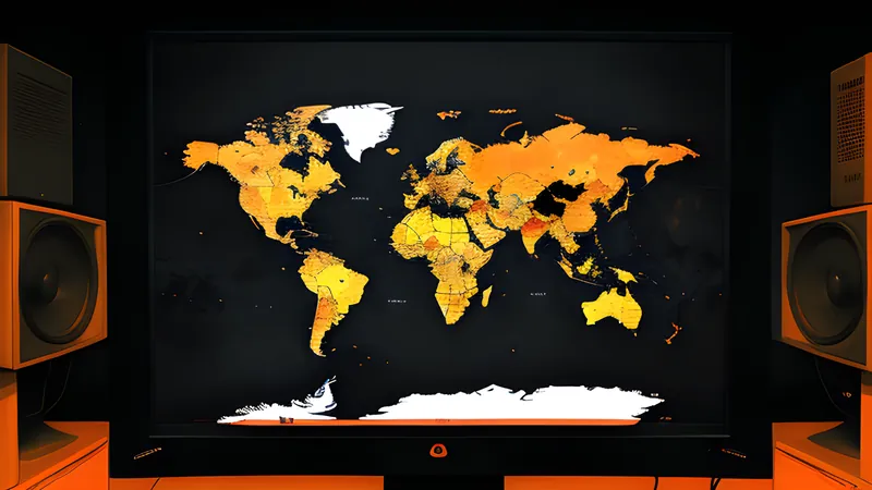 A fractured world map slowly reassembling itself from scattered pieces, rendered in warm CRT amber