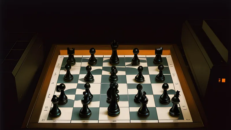 A grid of chess-like figures arranged across a sunlit courtyard map