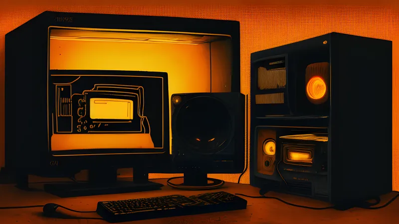 A phoenix-emblem cassette label glowing amber against a wireframe starfield on a CRT screen