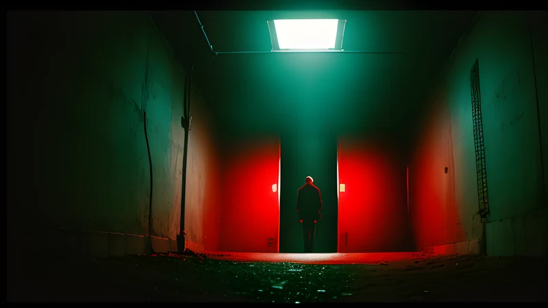 An underground prison shaft descending into red light