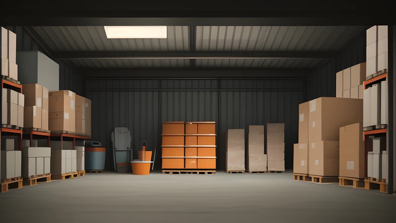 A small shed holding the same glowing buckets as a vast warehouse next door