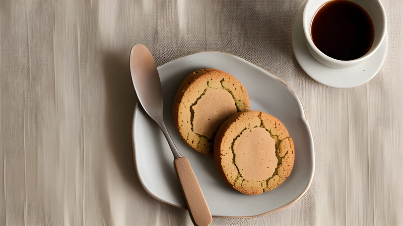 A cut square of gevulde speculaas showing a pale almond seam between two dark spiced layers, blanched almonds on top