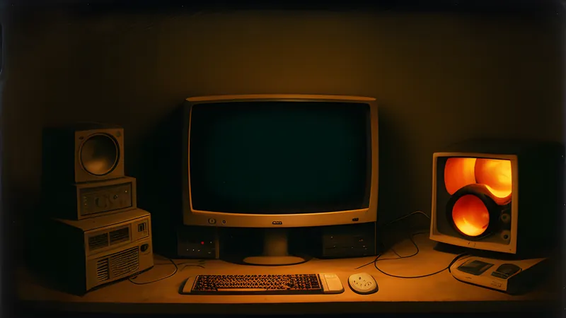 A knight stripped to his underwear beside an endless graveyard of rising demons, rendered in amber CRT glow